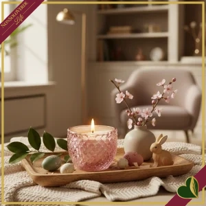 Candela uovo in vetro rosa sfaccettato, profumo Moroccan Rose, altezza 12 cm