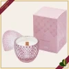 Candela uovo in vetro rosa sfaccettato, profumo Moroccan Rose, altezza 12 cm