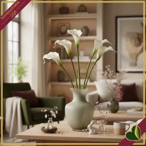 Calla artificiale Real Touch bianca, ramo singolo, altezza 75 cm
