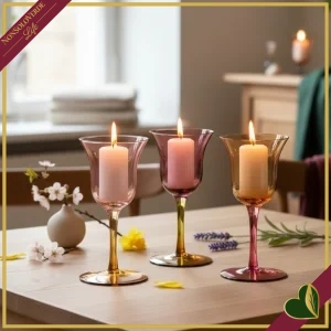 Portacandela Tulipano Lux in vetro multicolor spruzzato, altezza 15 cm