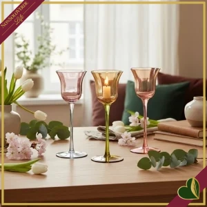 Portacandela Tulipano Lux in vetro multicolor spruzzato, altezza 20 cm