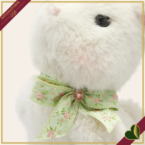 Coniglio decorativo con pulcino su uovo floreale con carrellino, lunghezza 42 cm
