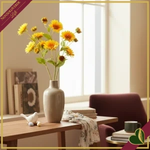 Ramo di girasole artificiale ramificato, 7 fiori, giallo, altezza 75 cm