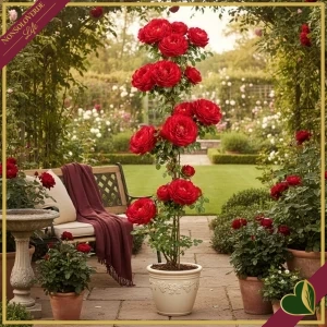 Rosa rampicante Kordes ‘Florentina®’ rossa, vaso 17 cm, 1 canna, alta circa 140–160 cm