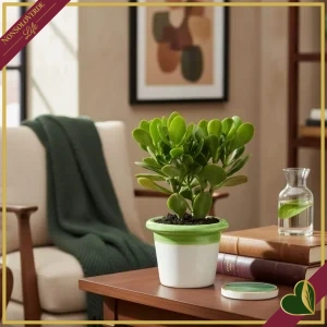 8000000007346-0 Crassula ovata, Albero di Giada in vaso di ceramica bicolore 14 cm, alta circa 30–40 cm
