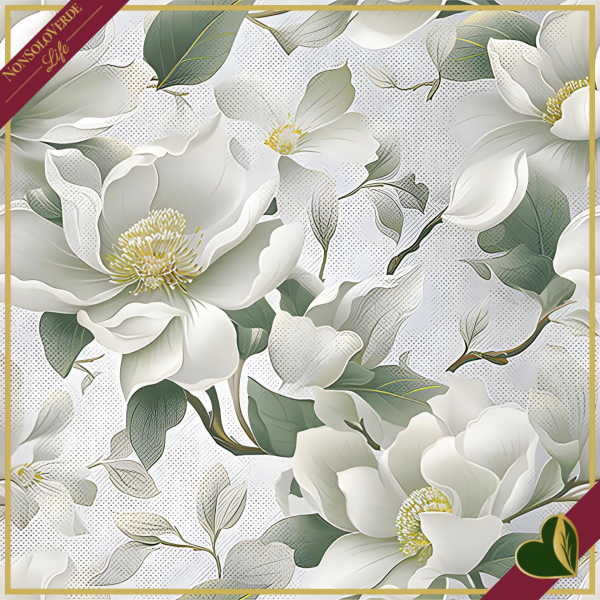 Tovaglia antimacchia Radici Aries con stampa floreale bianca, 155x220 cm
