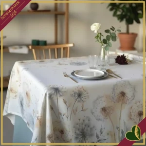 Tovaglia antimacchia Radici Brezza con stampa soffioni, 155x180 cm