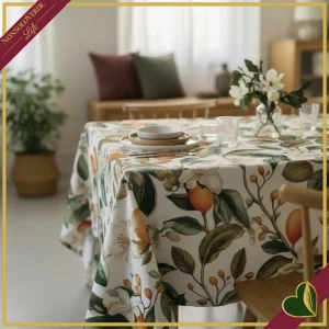 Tovaglia antimacchia Radici Giuggiola con stampa frutti e fiori, 155x270 cm