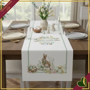 8000000102638-0 Runner Pasqua Bunny in cotone con stampa coniglietto e uova decorate, 50x150 cm