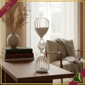 Clessidra decorativa in vetro trasparente rigato, altezza 30 cm