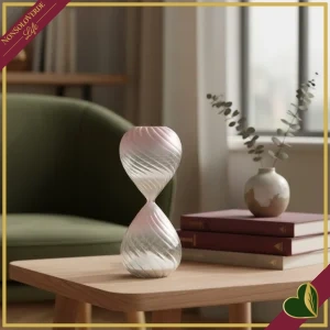 Clessidra decorativa in vetro rosa perlato, altezza 20 cm