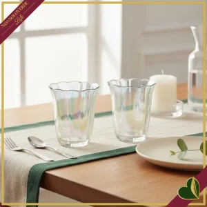 Set 2 bicchieri Fleur in vetro effetto iridescente, altezza 10 cm