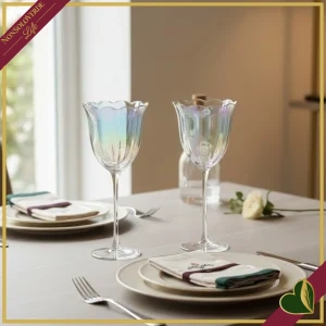 Set 2 calici Fleur in vetro effetto iridescente, altezza 22,5 cm