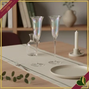 Set 2 flute Fleur in vetro effetto iridescente, altezza 26 cm