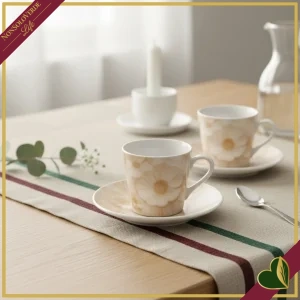Set 2 tazzine caffè con piattino Canvas crema in New Bone China, altezza 6 cm