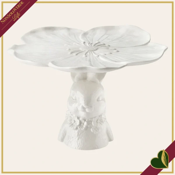 Alzata “Bunny” in ceramica bianca con base coniglietto, lunghezza 23 cm