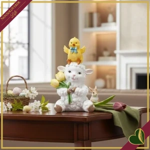 8016175591870-0 Agnellino decorativo “Happy Chick” con pulcino e tulipani, altezza 29 cm