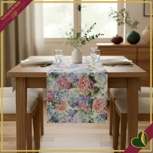 Runner double face Ortensie e Righe e Foglie, 45x140 cm