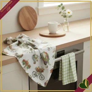 Set 2 strofinacci Mongolfiere allover e Micro Geo, 50x70 cm