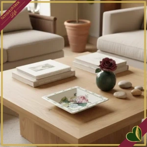 Piattino decorativo Flora quadrato in porcellana, lunghezza 18,5 cm