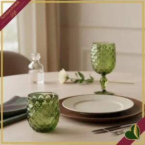 Set 6 calici Scudo verde in vetro, altezza 17 cm