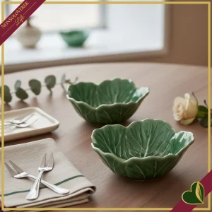 Set 2 ciotoline Foglia Vegan verde in porcellana, diametro 12 cm