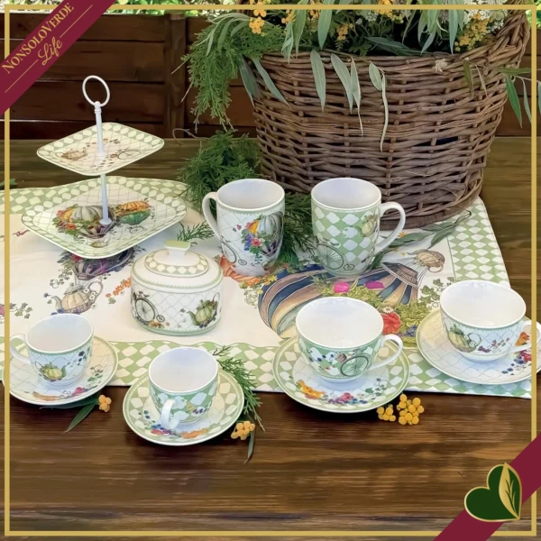 Set 2 tazzine da caffè Wonderland con piattino in New Bone China, diametro 11 cm