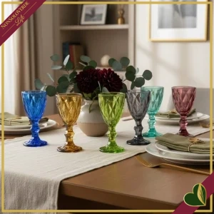 Set 6 calici Diamante in vetro colori assortiti, altezza 16 cm