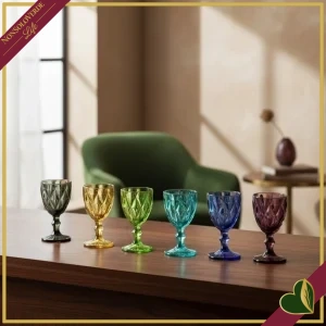 Set 6 bicchieri liquorino Diamante in vetro colori assortiti, altezza 10,5 cm