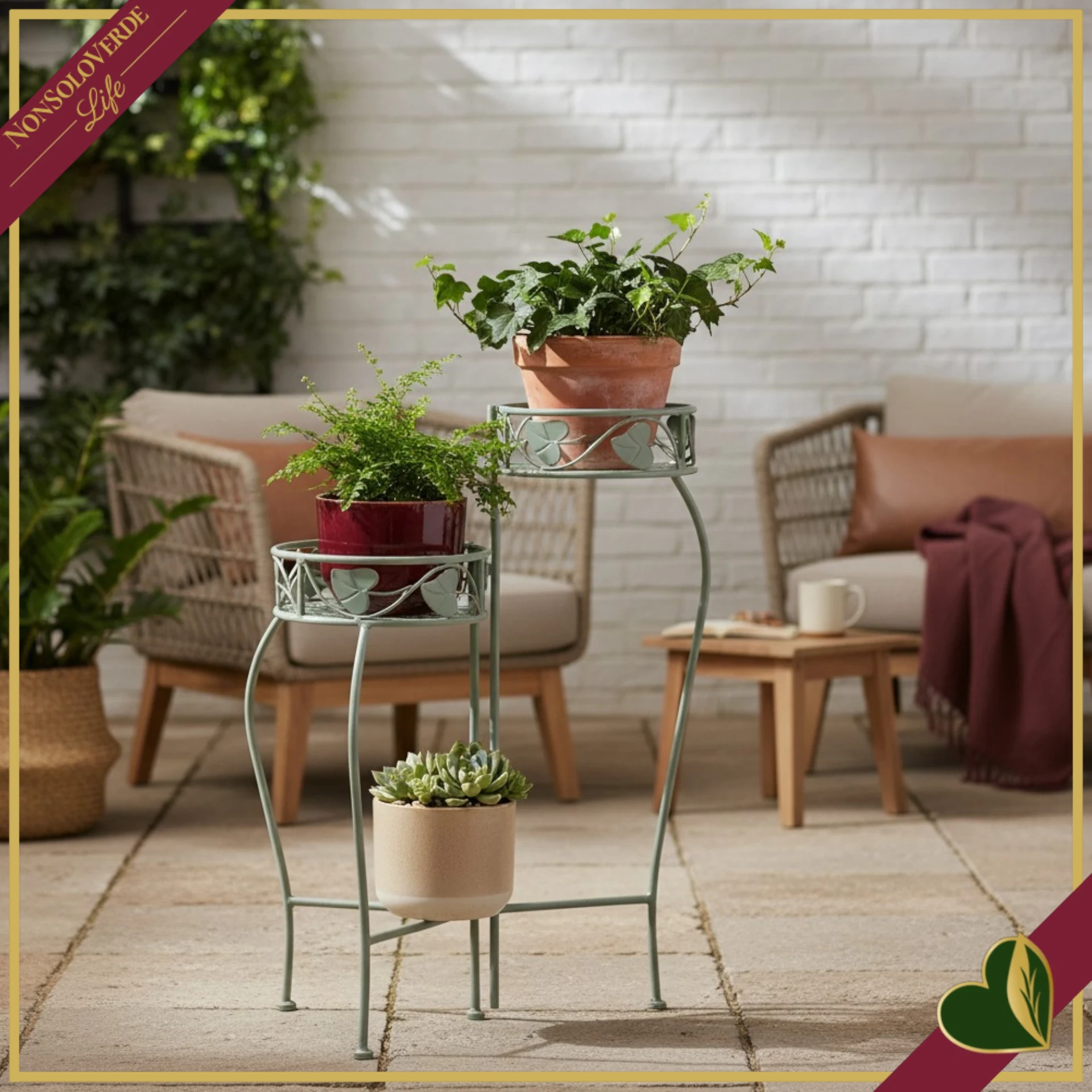 Portafiori pieghevole Harriet con 3 contenitori, salvia, altezza 65 cm