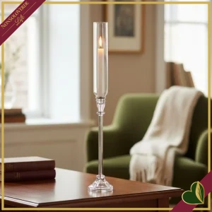 Candelabro in vetro trasparente con tubo portacandela, altezza 68 cm