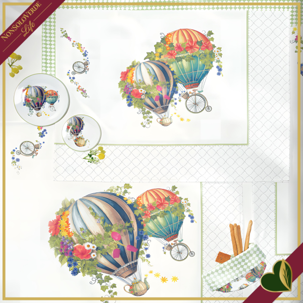 Cestino tondo double-face Mongolfiere allover e Micro Geo, diametro 18 cm