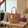 Borsa in paglia con fiori rosa cipria, larghezza 46 cm