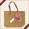 Borsa in paglia con fiori rosa cipria, larghezza 46 cm