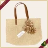 Borsa in paglia con fiori beige, larghezza 46 cm