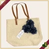 Borsa in paglia con fiori blu, larghezza 46 cm