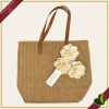 Borsa in paglia con fiori avorio, larghezza 46 cm