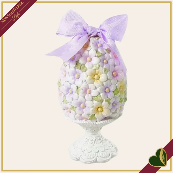 Uovo decorativo pasquale floreale su piedistallo colori assortiti, altezza 20 cm