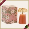 Lampada da tavolo Lily in vetro ambra e dettagli oro, altezza 17,5 cm