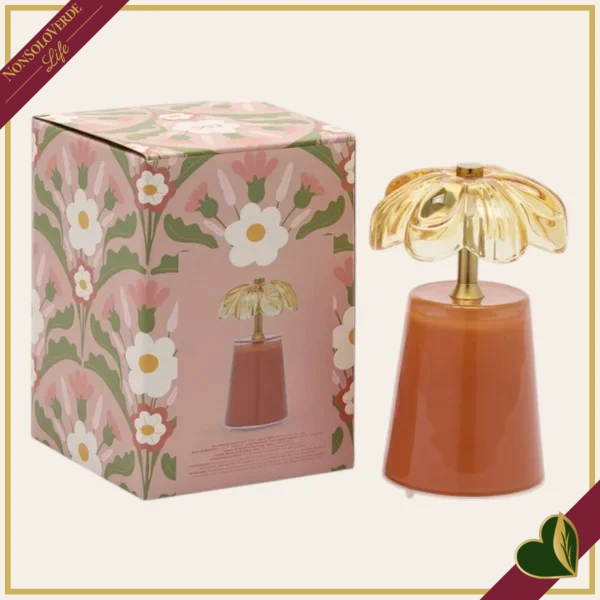 Lampada da tavolo Lily in vetro ambra e dettagli oro, altezza 17,5 cm