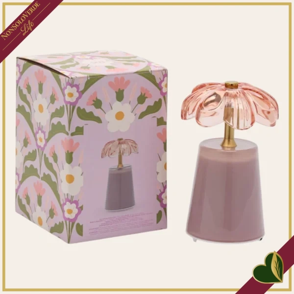 Lampada da tavolo Lily in vetro rosa cipria e dettagli oro, altezza 17,5 cm