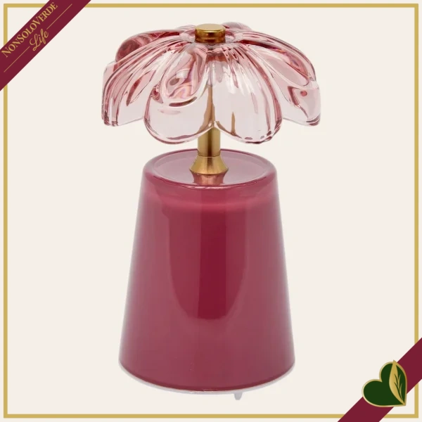 Lampada da tavolo Lily in vetro fucsia e dettagli oro, altezza 17,5 cm