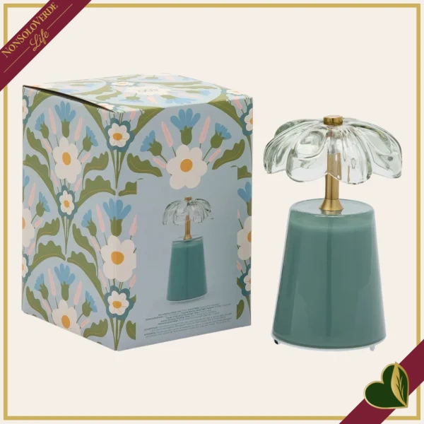 Lampada da tavolo Lily in vetro verde salvia e dettagli oro, altezza 17,5 cm