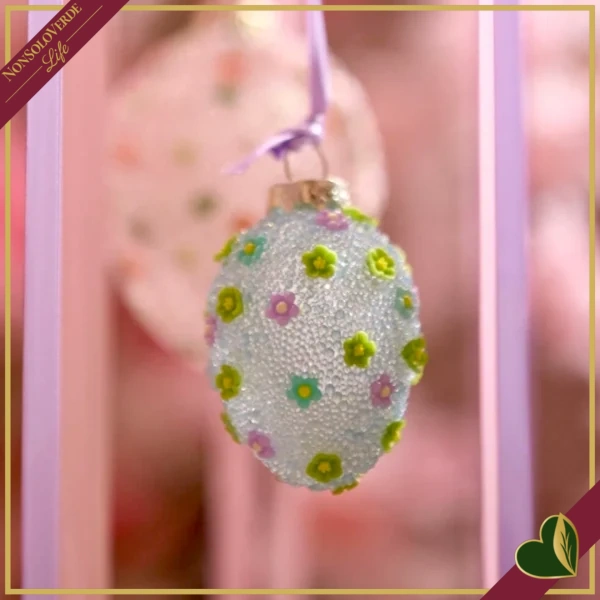 Uovo decorativo da appendere in vetro con fiori colori assortiti, altezza 6,5 cm
