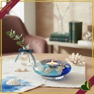 4009079712742-0 Portacandela tealight Ocean a forma di ufo in vetro decorato marino, diametro 12 cm
