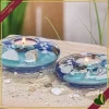 Portacandela tealight Ocean a forma di ufo in vetro decorato marino, diametro 12 cm