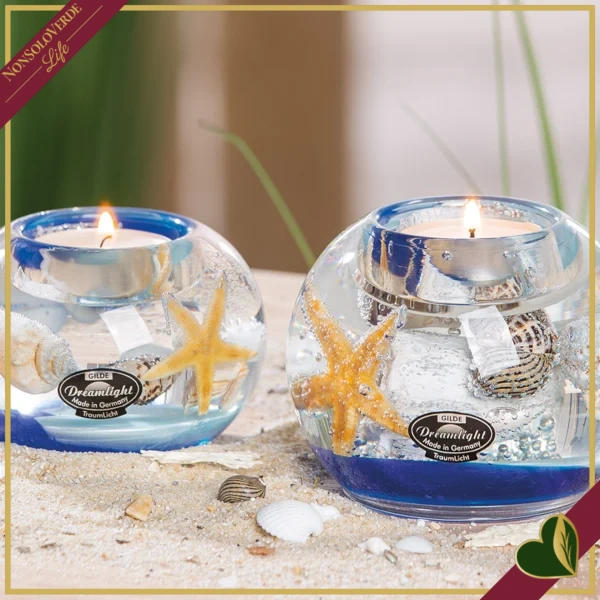Portacandela tealight Ocean a forma di sfera Mercurio in vetro decorato marino, diametro 9 cm
