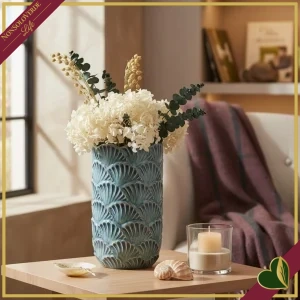 Vaso Salamanca in ceramica smaltata blu e verde, altezza 34 cm