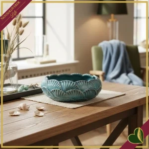Centrotavola Salamanca in ceramica smaltata blu e verde, diametro 23 cm