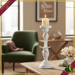 Candeliere Castica bianco con stella marina decorativa, altezza 36,5 cm